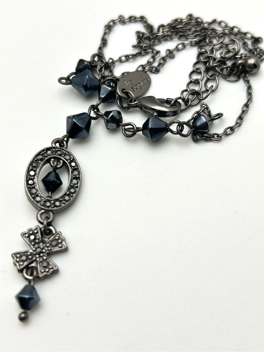 Lia Sophia Gunmetal Marcasite Pendant Necklace